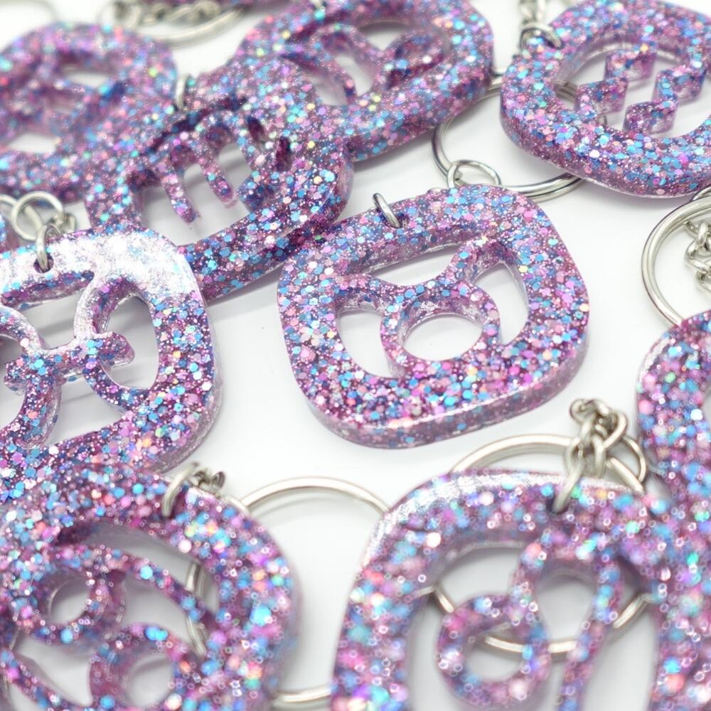 Violet Galactic Glitter ZODIAC Charm Keychain